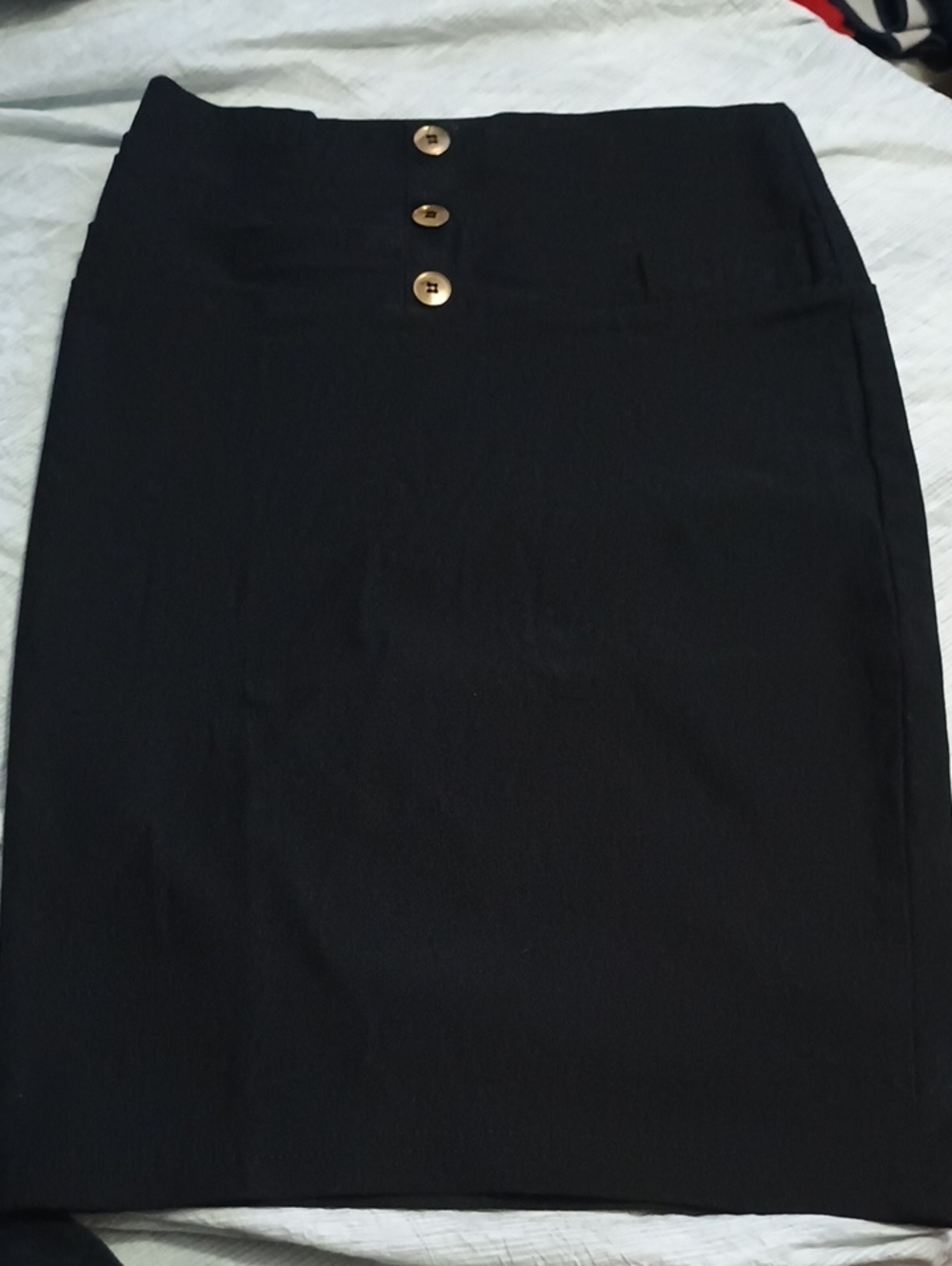 Black High-Waist Pencil Skirt with Gold Buttons
